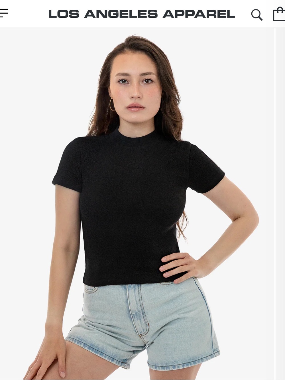Los Angeles Apparel Black Short Sleeve Mock Neck Top